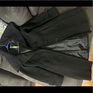 Black long pea coat wool